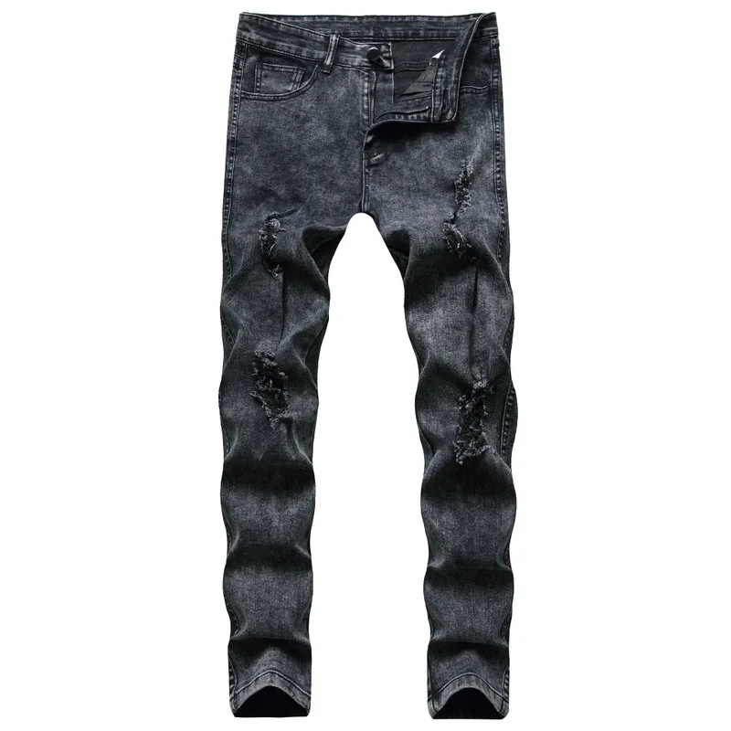 

2020 New Cross Border European And American Men's Jeans Youth Hole Slim Casual Elastic Men's Pants Trend