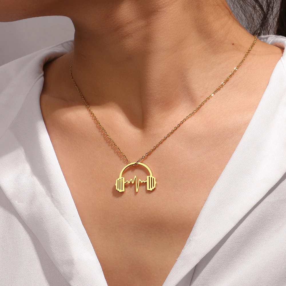 Ожерелья из нержавеющей стали в форме наушников музыкальная цепочка с подвеской
