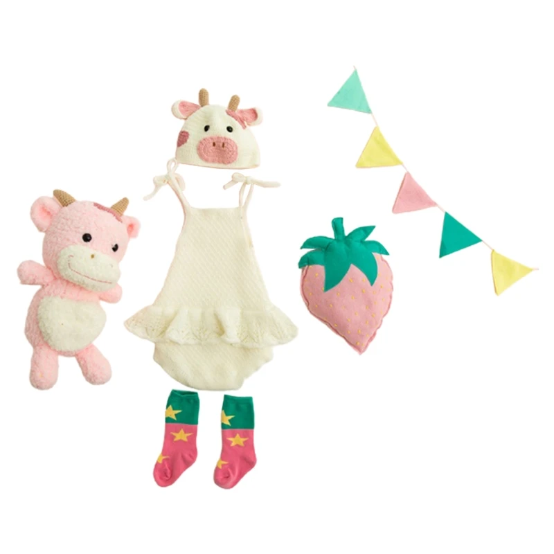 

3/6Pcs Baby Cotton Hat Romper Socks Set Newborn Photography Props Infant Outfits Q9QB