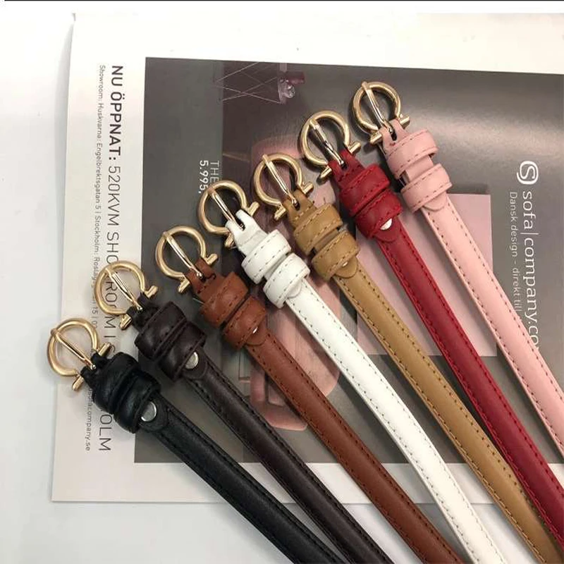 

Simple women belt fashion youth dress casual jeans imitation leather material belts thin waist all-match female decorative pins