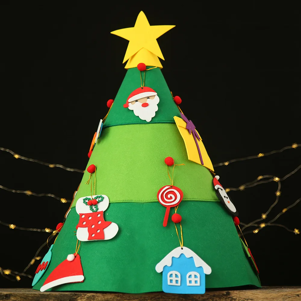 

children DIY Toddler Felt 3D Christmas Tree 45cm with Hanging Ornaments Merry Christmas Party Decoration Children Xmas New Year