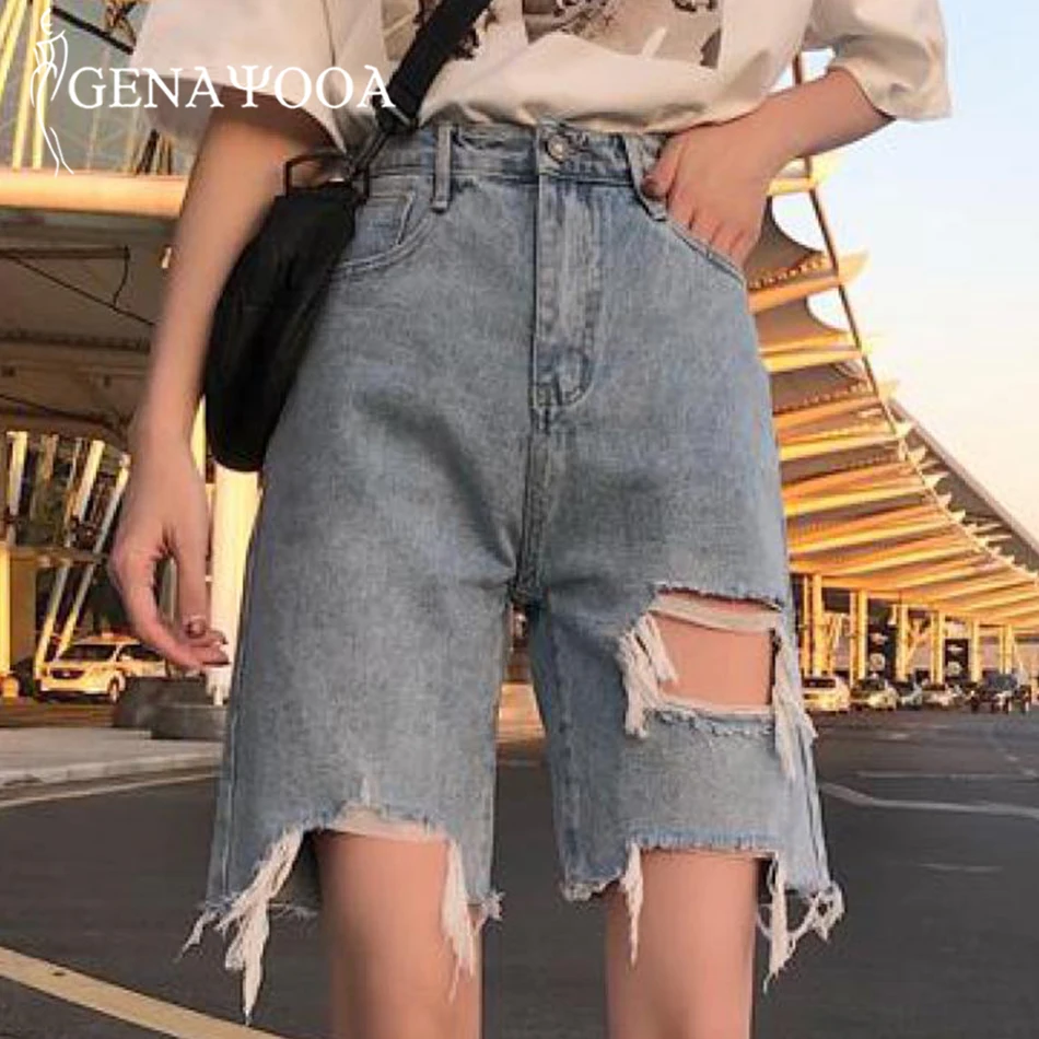 Шорты Genayooa женские джинсовые с завышенной талией винтажные рваные брюки дырками