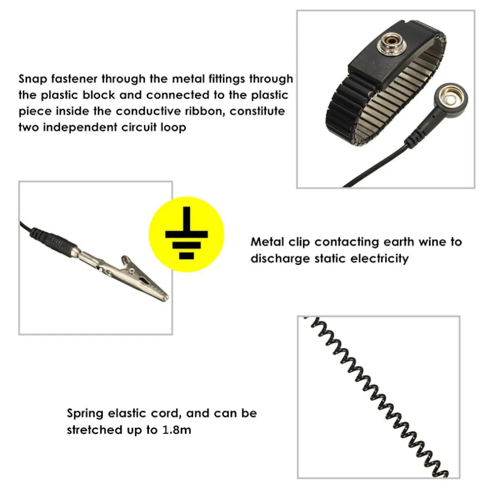 

Anti Static Work Wrist Strap ESD Adjustable Discharge Belt Ground Metal Bracelet Pesonal Safety Protector