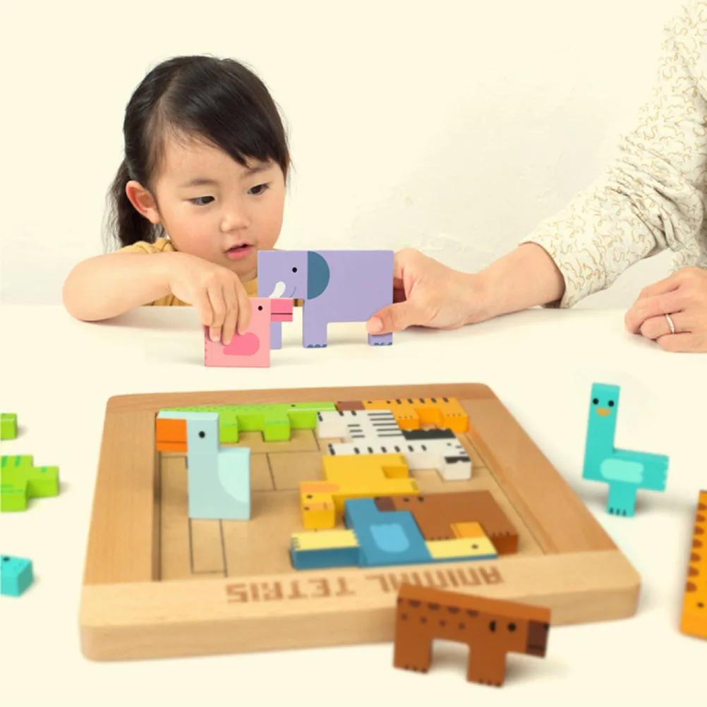 Деревянный животные пазл строительные блоки игрушки головоломки развивающие