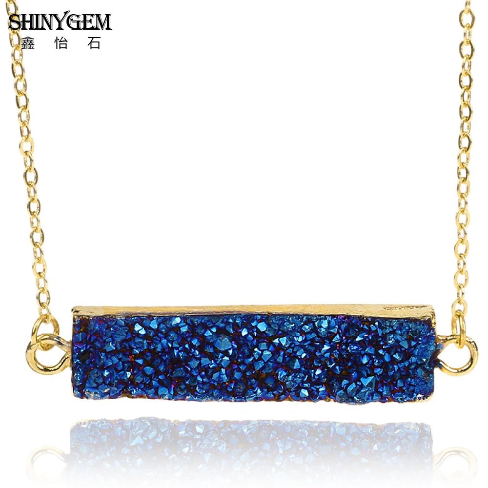 ShinyGem Charm 10*40 мм золотое покрытие прямоугольник натуральный кристалл Druzy Кулон