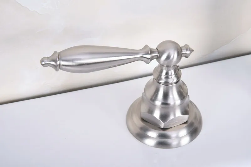 Brushed Nickel Brass Widespread Deck-Mounted Tub 3 Holes Dual Lever Handles Kitchen Bathroom Sink Basin Faucet Tap mbn013 | Обустройство