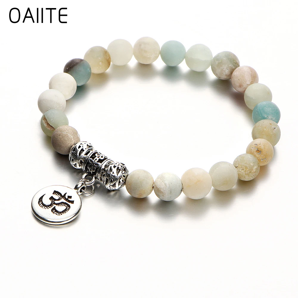 OAIITE классический браслет для йоги бусины из натурального камня и кулон высокое