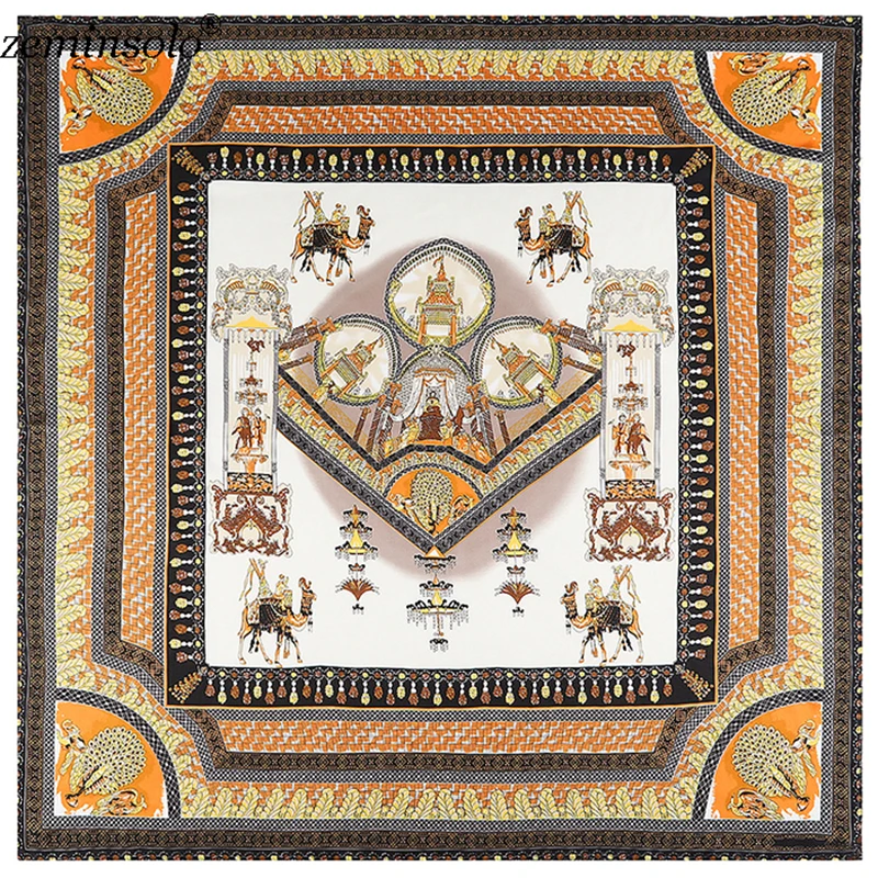 130*130 см шелковый шарф женские Большие шали палантины с цветочным принтом