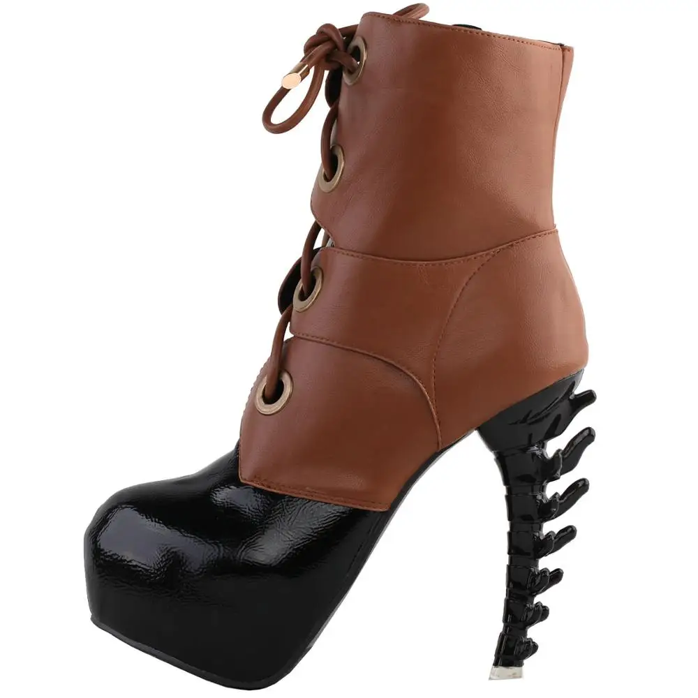 LF80707 SHOW STORY крутые коричневые черные двухцветные ботильоны на высоком каблуке и