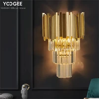 yoogee modern crystal wall lamp goldchrome bedroom home decoration light fixture living room corridor led cristal hanging lamp