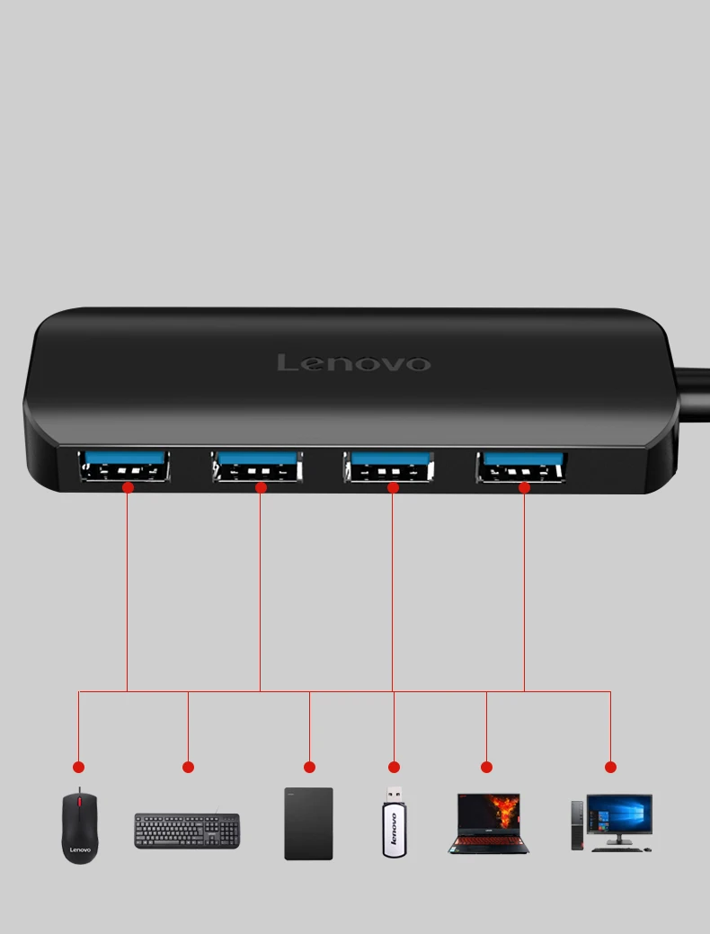 Lenovo USB разветвитель высокоскоростной 4-портовый концентратор мульти-интерфейс док удлинитель док-конвертер к USB3.0 сплиттер
