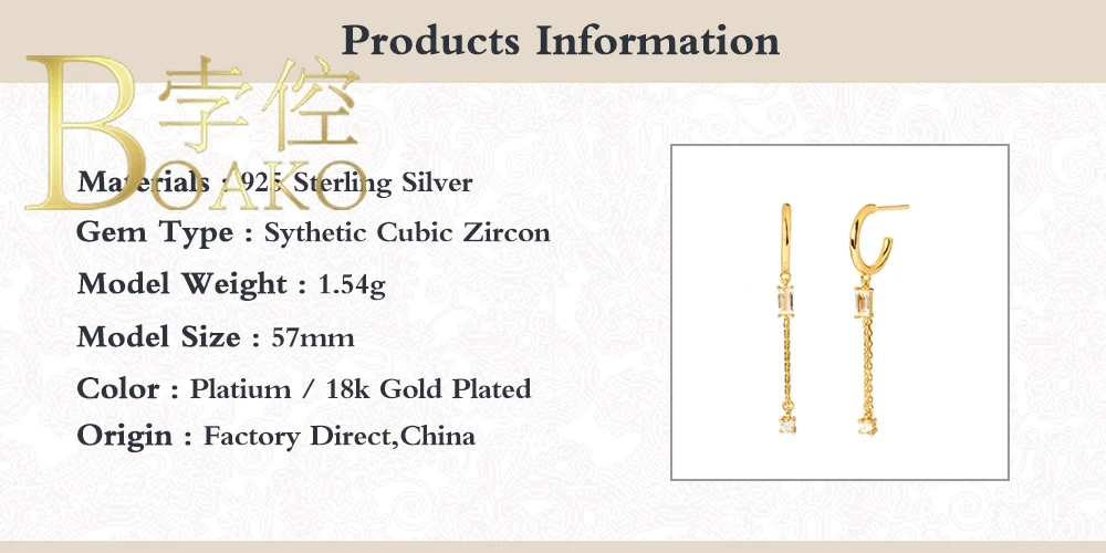 

BOAKO Semicircle Pendant Earrings For Women 925 Sterling Silver Earrings Dangle Piercing Oreille Ear Cuff Zircon Diamond #9.8