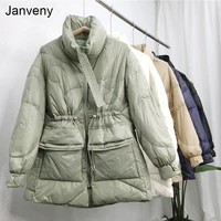 janveny 2021 new winter women lightweight 90 white duck down coat thick warm long sleeve loose puffer jacket pocket snow parkas