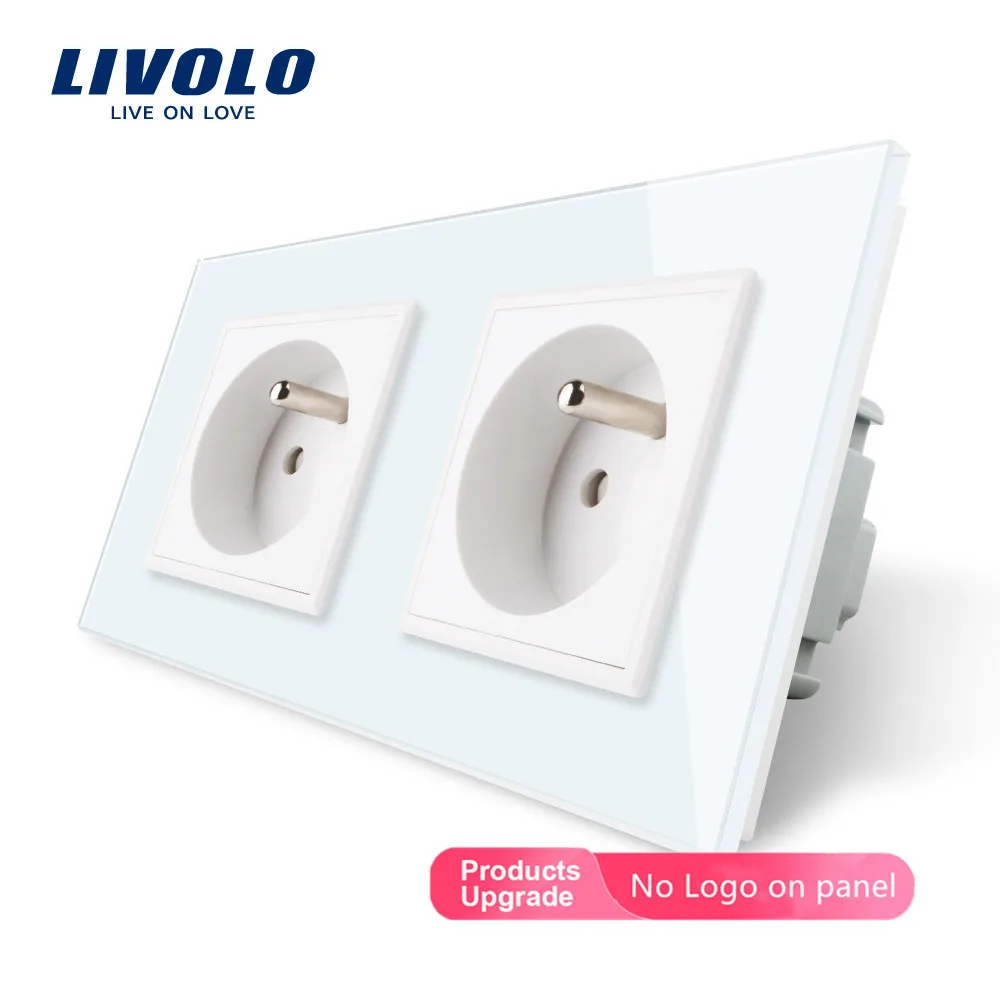 LIVOLO 16A французский Стандартный, выход настенной электрической/Мощность двойная розетка/разъем, с украшением в виде кристаллов Стекло Панель, C7C2FR-11/12/13/15, без логотипа
