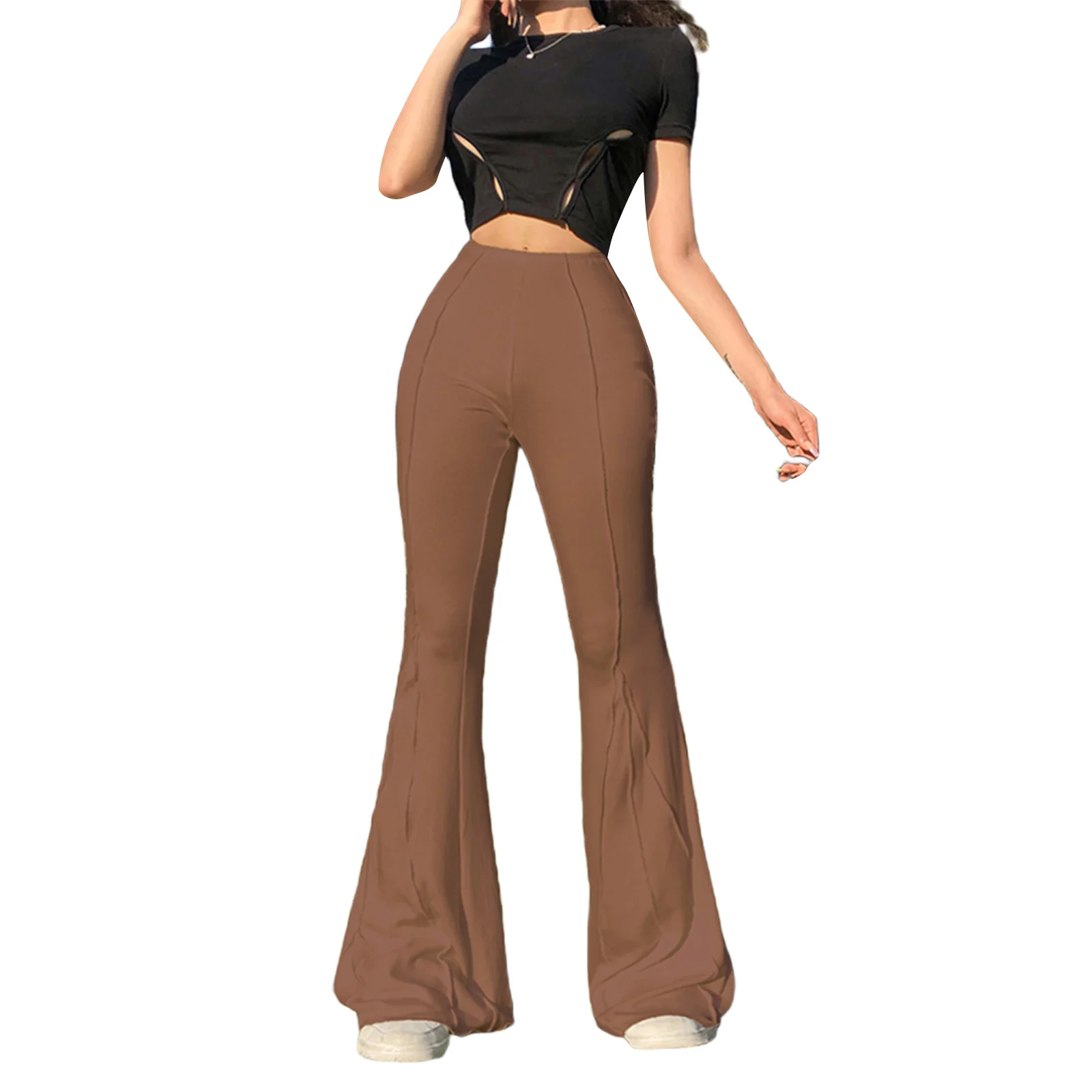 

Summer New Trend Hot Streetwear Fashion Casual Y2k Pants Slim-fit Front Back Wear Solid Color Stitching Flared Pant