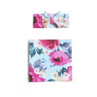 2pcs newborn baby blanket sleeping swaddle floral print muslin wrap headband set x5xe