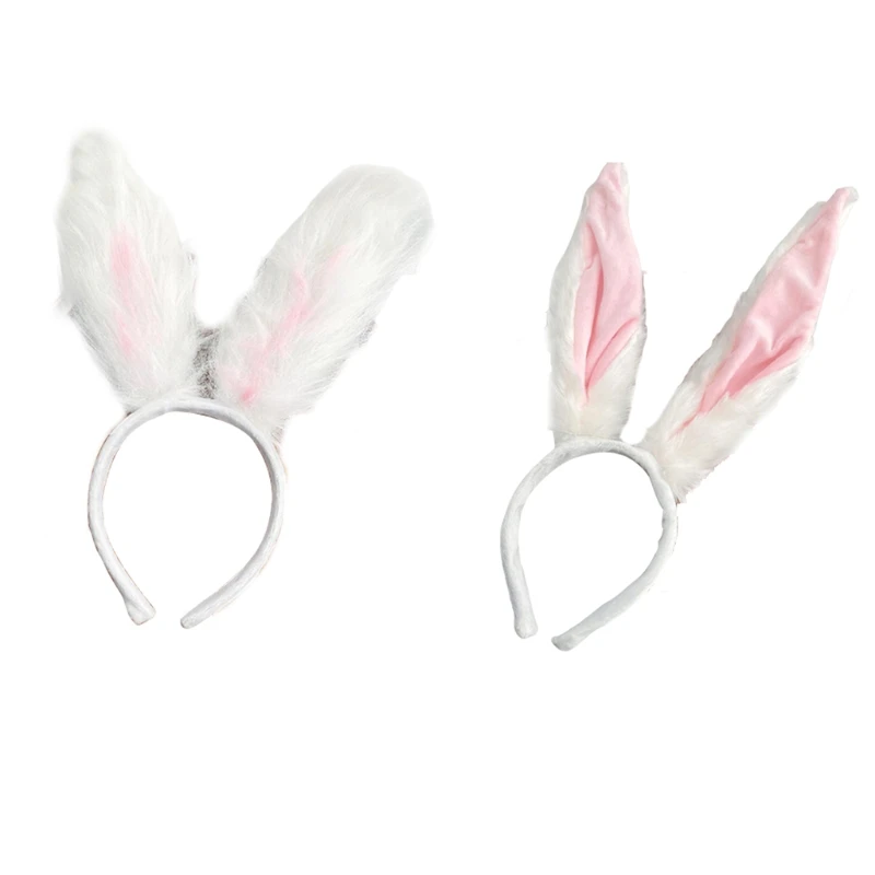 

C6UD Furry Bunny Ears Headband Plush Cartoon Rabbit Ears Hairband Party Performance Easter Costume Holiday Hair Accessories