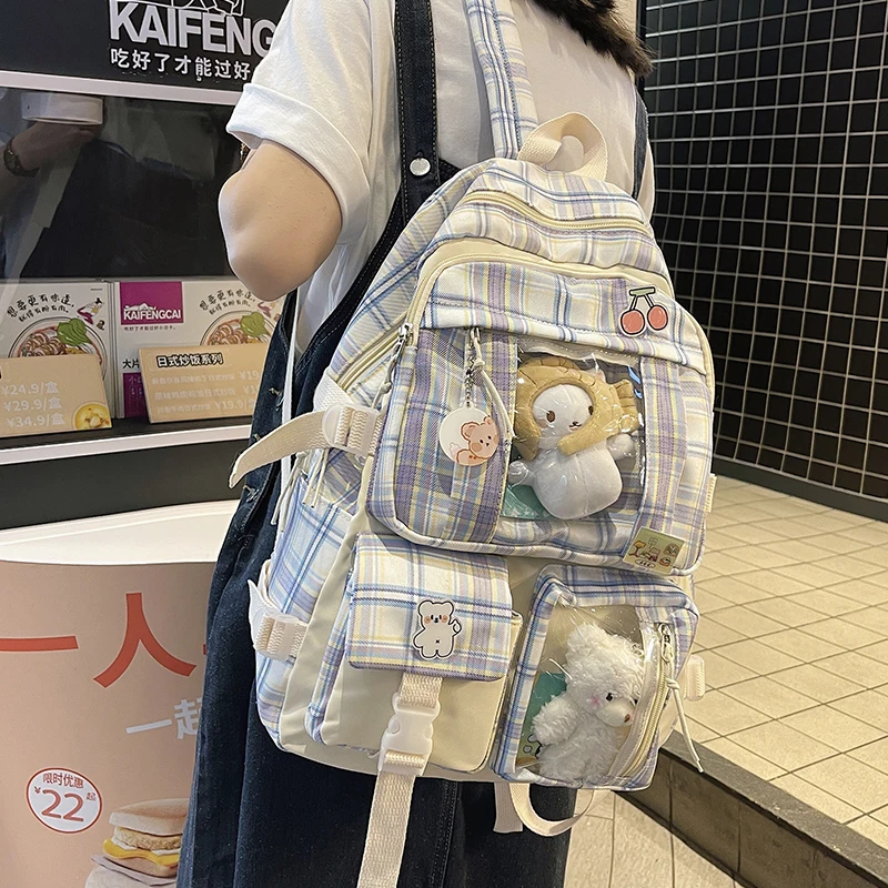 

Рюкзак женский в клетку, вместительный милый школьный ранец для девочек, портфель для подростков, класс 7