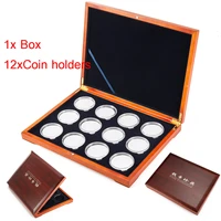 12pcs wood coin protection display box storage case holder round box commemorative collection box