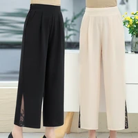 2021 spring new women wide leg pants middle aged mom loose elastic waist trousers black pants plus size 4xl black white