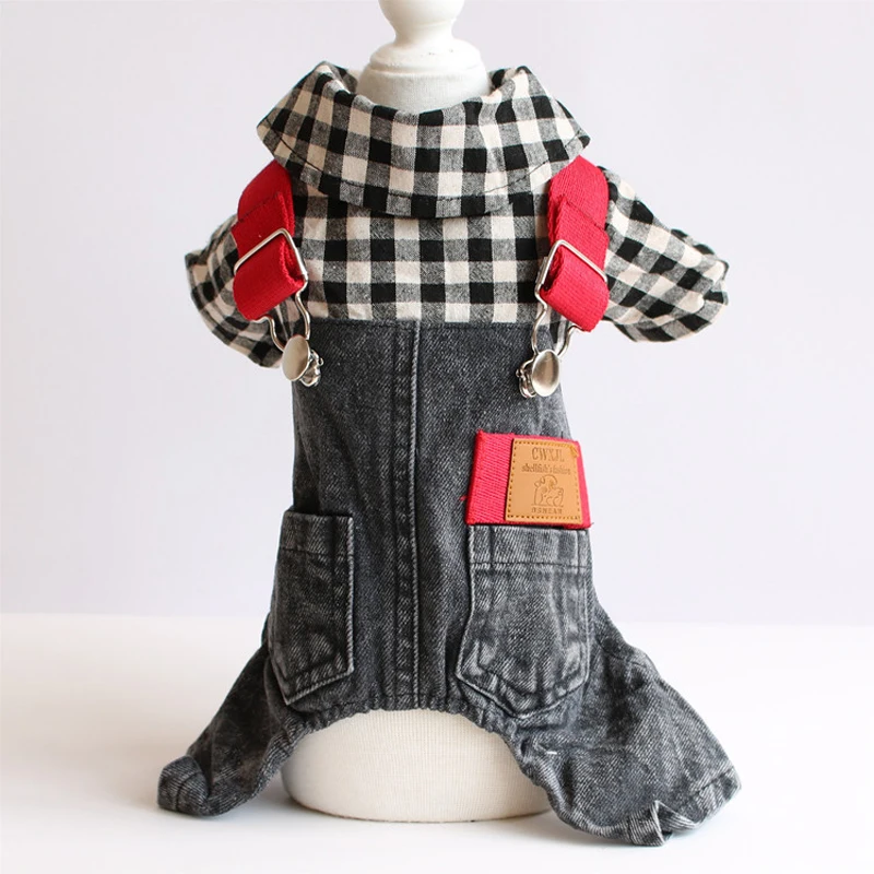 Одежда для питомцев джинсовый комбинезон в клетку собак ковбойская джинсовая