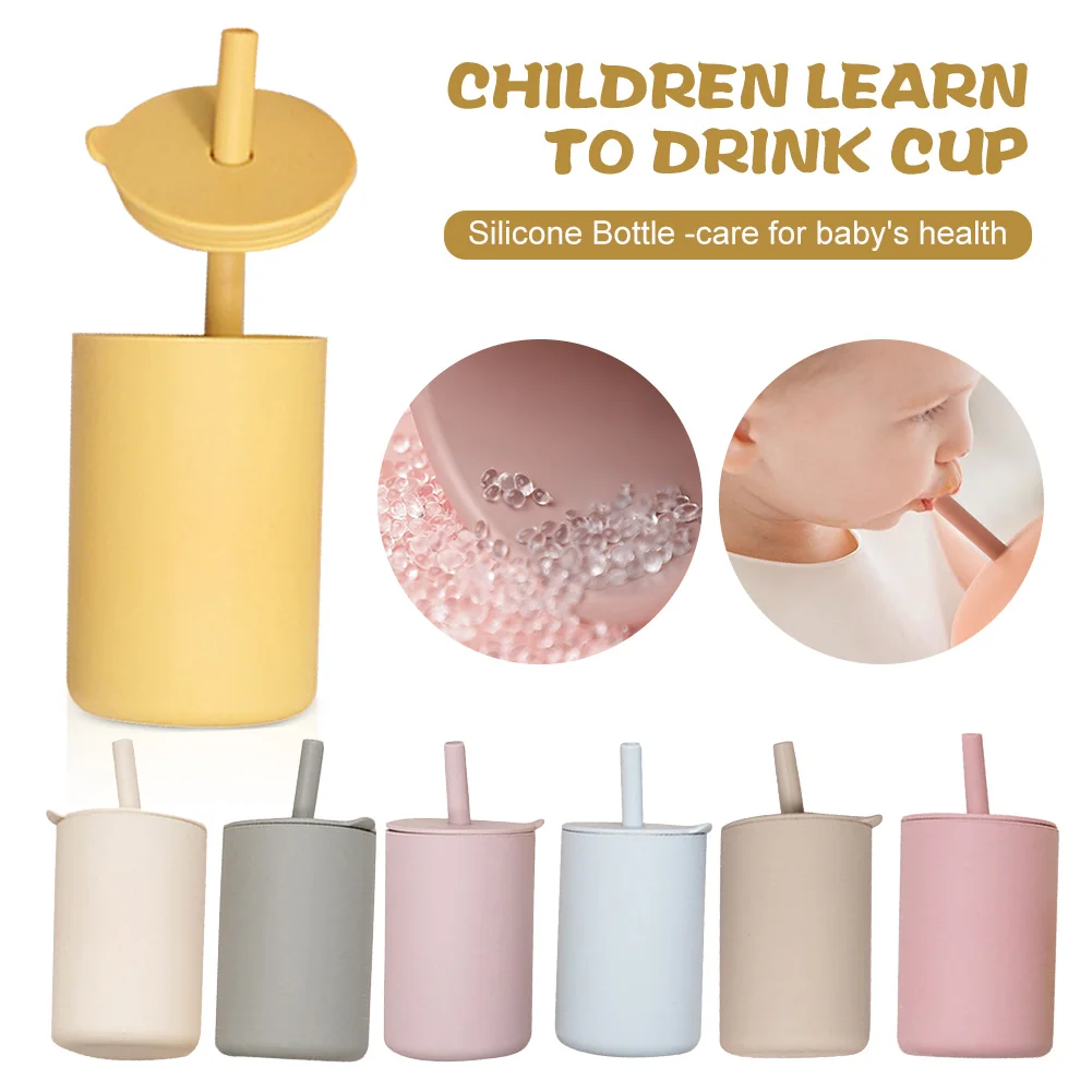 

Toddler Cup Silicone Self Drinking Training Cup with Straw and Lid Leak-proof Soft and flexible Drinking Cup for Babies Toddler