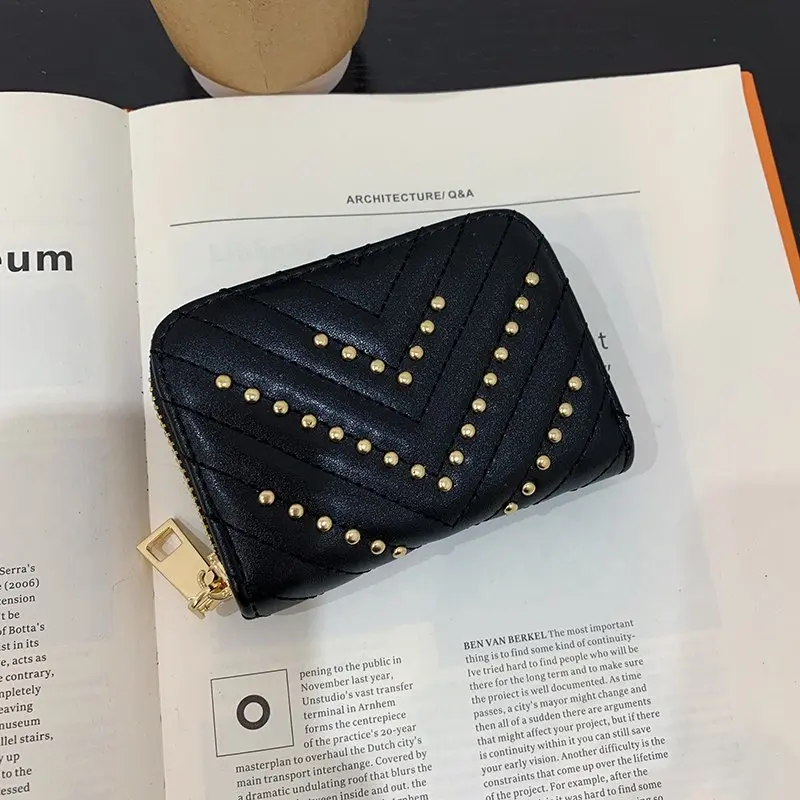 

Fashion Wallet for Women 2021 Pu Leather Rivet Cluth Coin Purse Small Female Zipper Id Card Holder Ladies Luxury Designer Bags