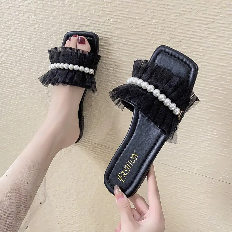 

Shoes Women Slippers Casual Low Shale Female Beach Mules Sexy Slides Soft Luxury Sabot Flat PU Rome Rubber Fabric Fashion