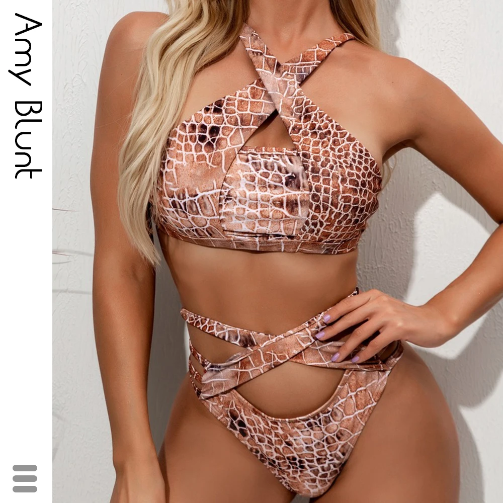 

Sexy Low Cut Leopard Printed Hollow Out Sleeveless Push-up 2 Pieces Women Bikini Sets Summer Sexy Women Bikini Sets
