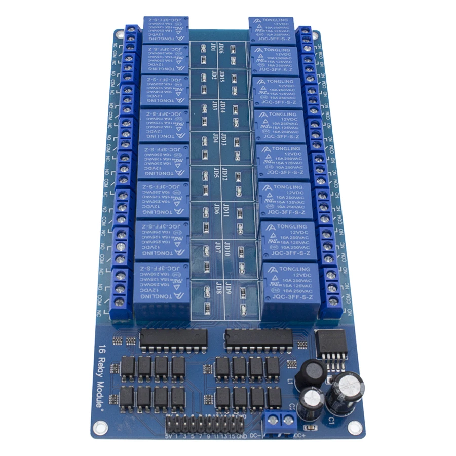 16 канальный релейный модуль с развязкой на оптопарах для управления внешними