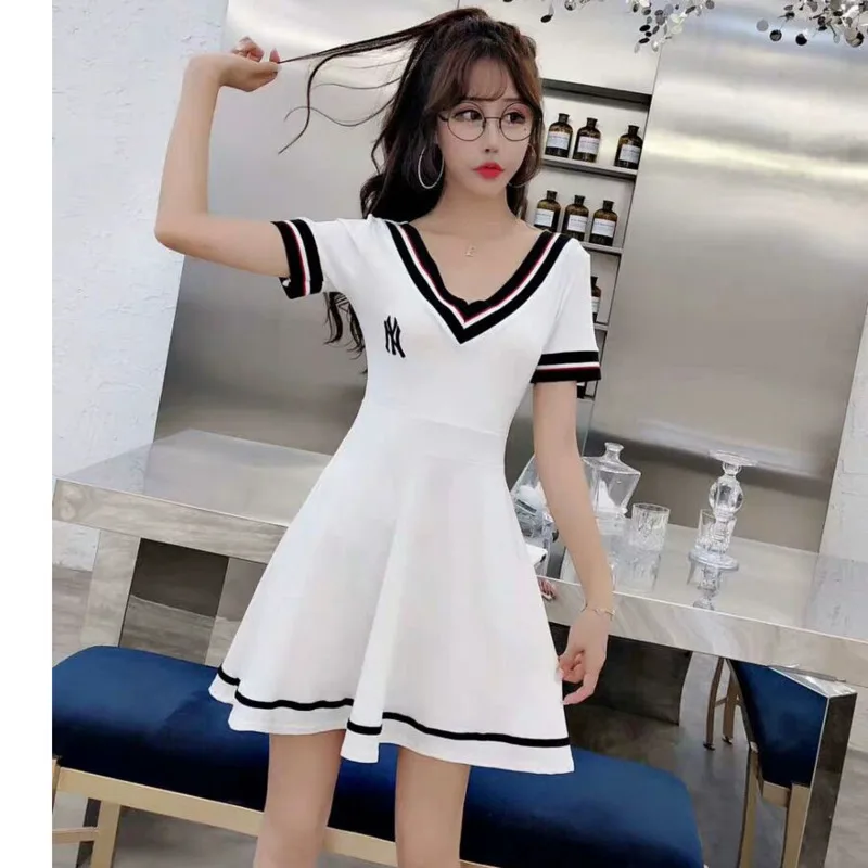 Новинка 2021 платье для студенток летняя женская юбка с V образным вырезом