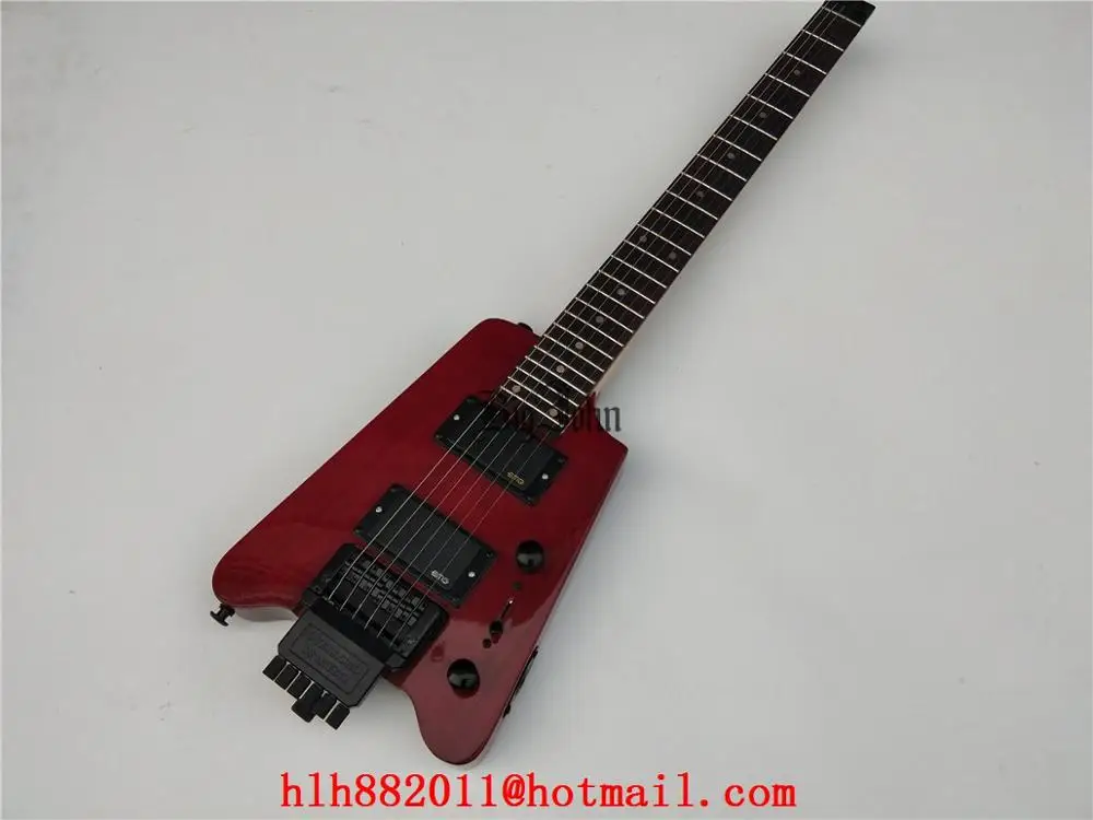 New Ash Body Headless Electric Guitar,Rosewood Fingerboard&Common Active Closed Pickups Red BJ-332
