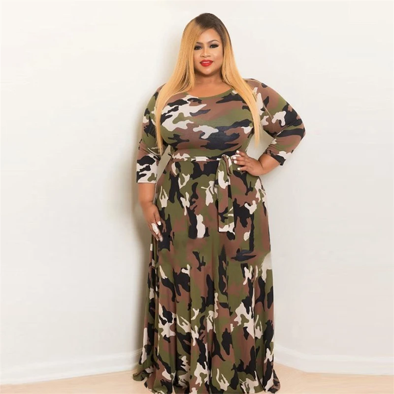 Модные камуфляжные повседневные платья размера плюс для женщин 4XL 5XL 6XL Boho Макси с