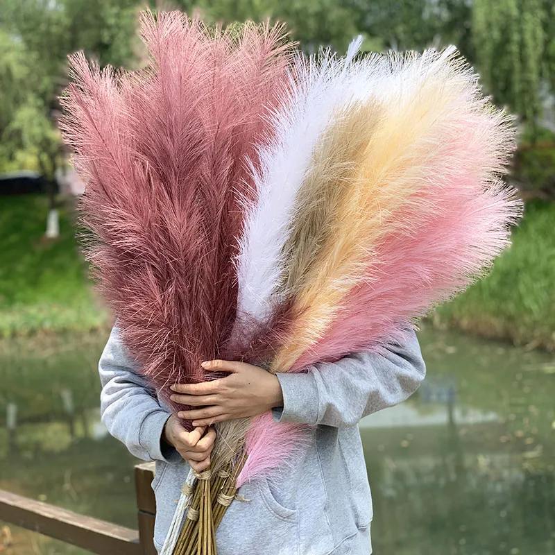 

120cm Artificial Flower Reed Grass Simulation Pampas Grass Dried Reed Flower Bouquet Fake Reed Plant Flowers DIY Wedding Decor