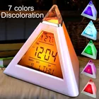 Светодиодный электронный цифровой будильник с изменением температуры, креативный будильник с повтором температуры для спальни, настольные часы, 7 цветов