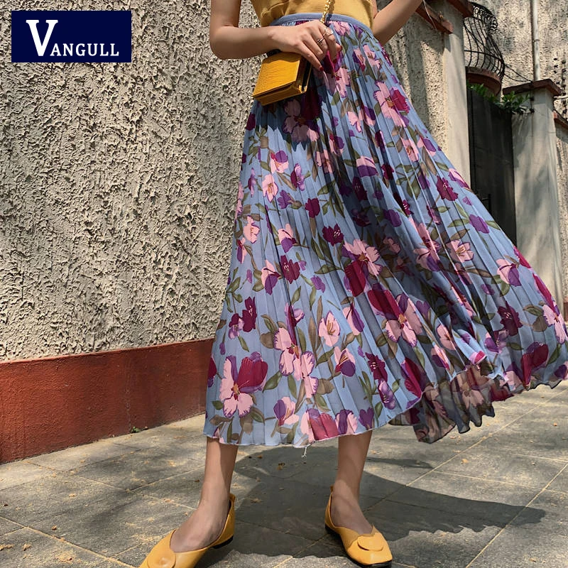 Vangull 2020 летние женские длинные плиссированные юбки винтажная юбка с цветочным