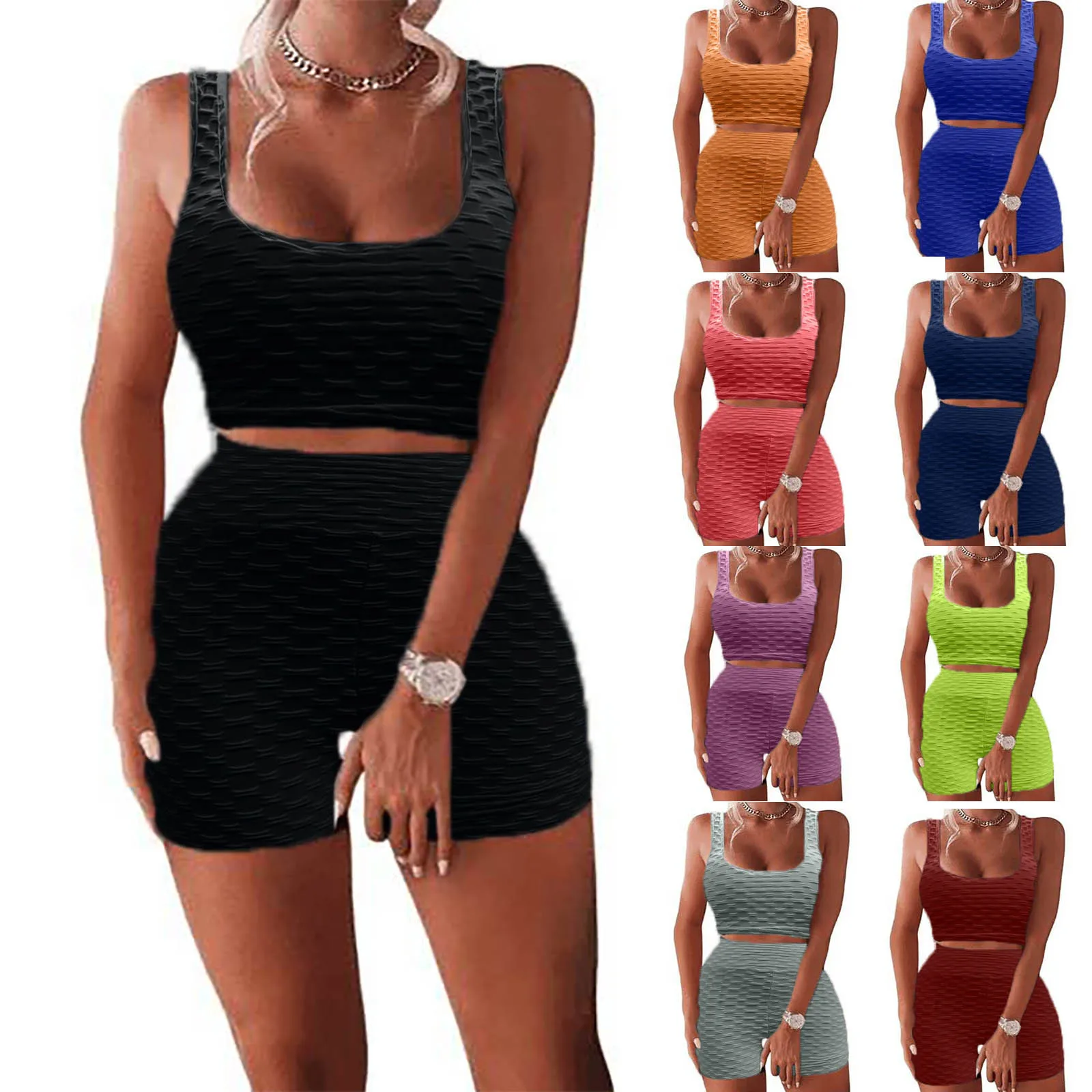 

Women Sleeveless Seamless Ribbed Crop Tank High Waist Shorts Yoga Outfits Sets leggings sport women fitness споѬивнй косм