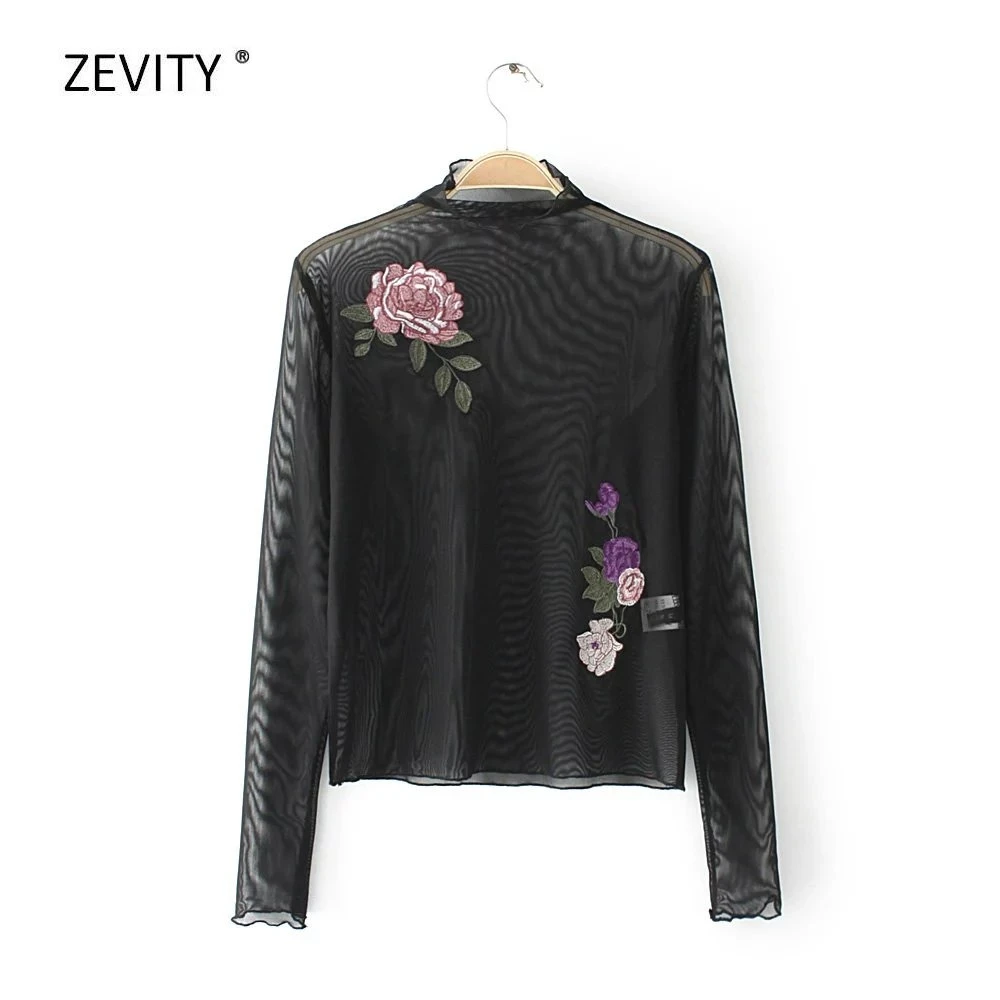 Новинка 2017 Женский пуловер с вышивкой и аппликацией Черные блузки женские