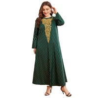 women round neck green dress tradtional muslim abaya long seelve embroidery kimono robe plus size causal outfit abaya m 4xl