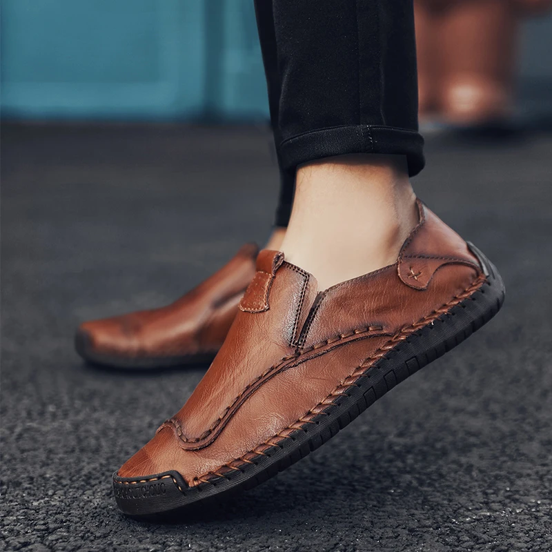 

Туфли мужские классические из натуральной кожи, без застежки, деловые, строгие, для улицы, шитье ручной работы, классические, большие размер...