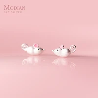 modian real 925 sterling silver frosted cute small mouse stud earring for women animal ear studs fashion jewelry kids gift