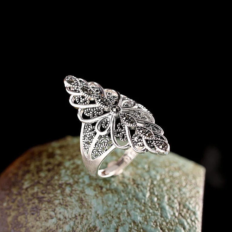 Uglyless ромб увеличенные 33 мм широкие кольца для женщин полые цветы тайского