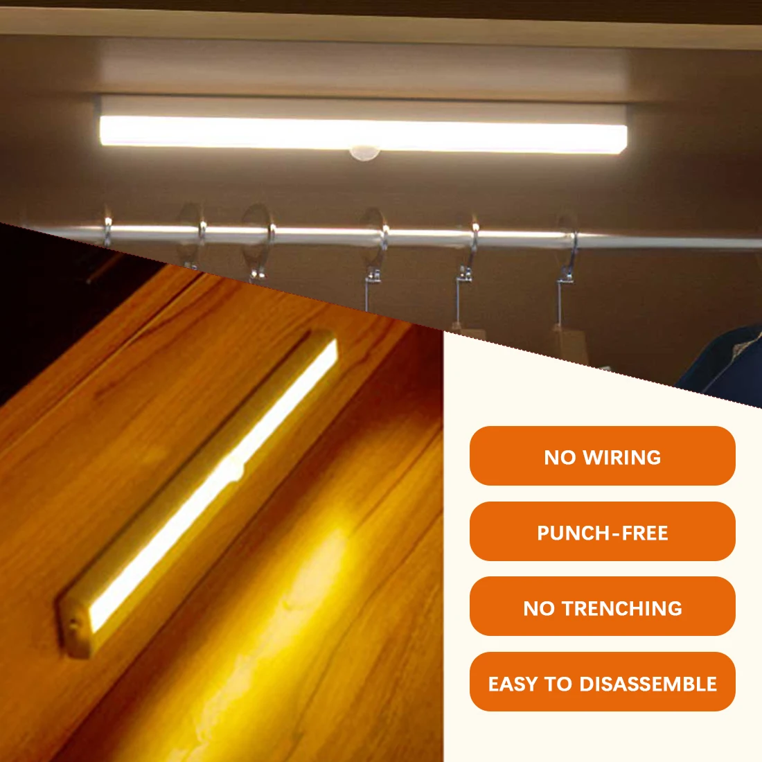 

Wireless Light 24/40/60 LED Motion Sensor Under Cabinet Light Stick on Anywhere Night Light Bar Safe Lights for Wardrobe Hallway