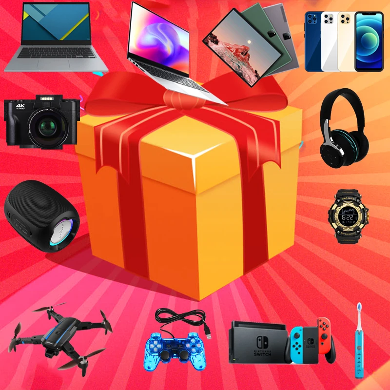 

2022 New Year Gift Lucky Box-Mysterious Box Surprise Gifts Drones Gamepads Headset Notebook Mobile Phones Smart Watches Birthday