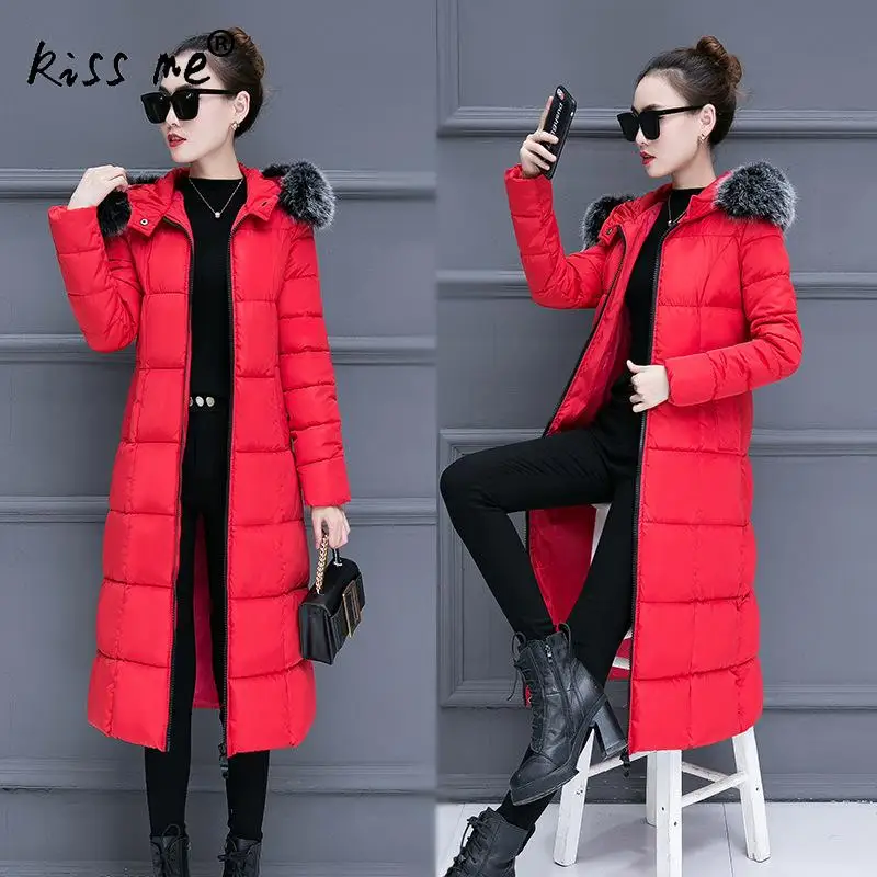 Длинное стильное уличное пуховое пальто для женщин однотонное похудения с