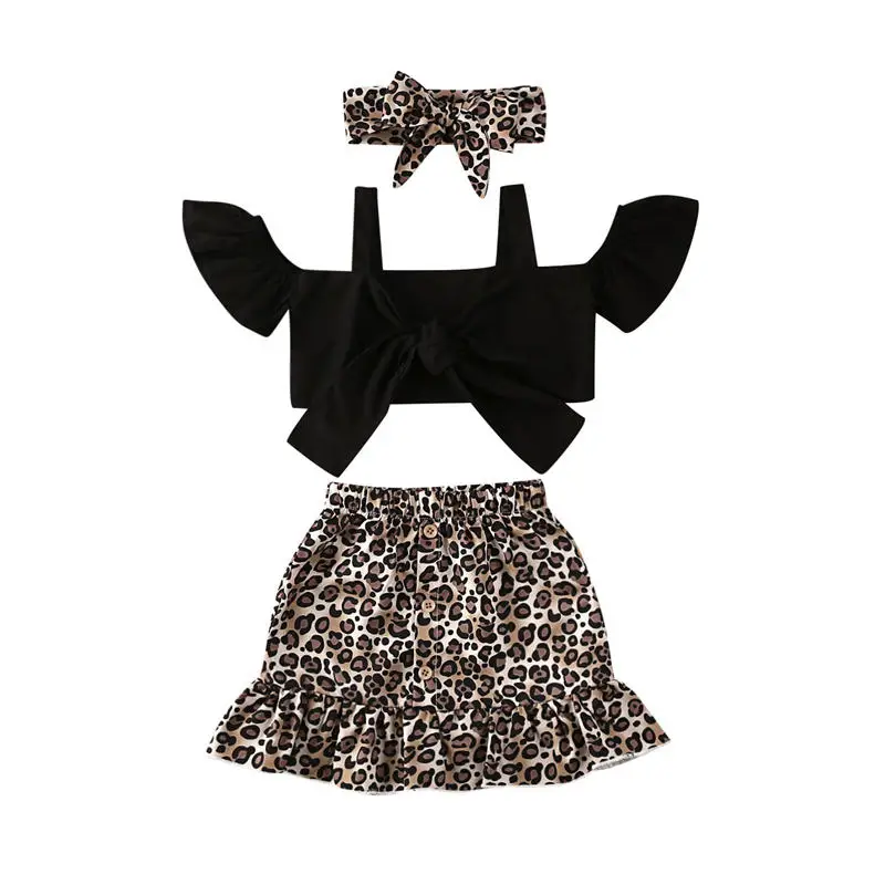 Комплект летней одежды для маленьких девочек черный топ с открытыми плечами и