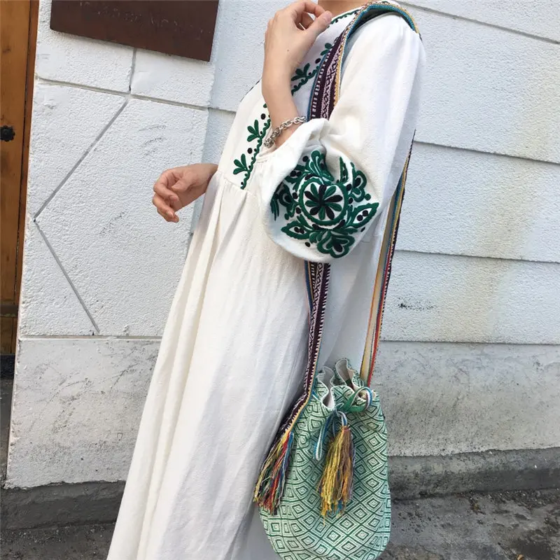 

French Vintage Embroidery Stylish Autumn Simple Lantern Sleeves Literature Retro Female Fresh All-Match Long Dresses