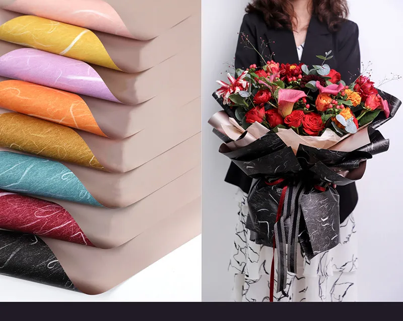 

20pcs Thick Niice Flowers Package Wrapping Paper Floral Material Double Color 2 side Golden Florist Flower Packing Paper Lines