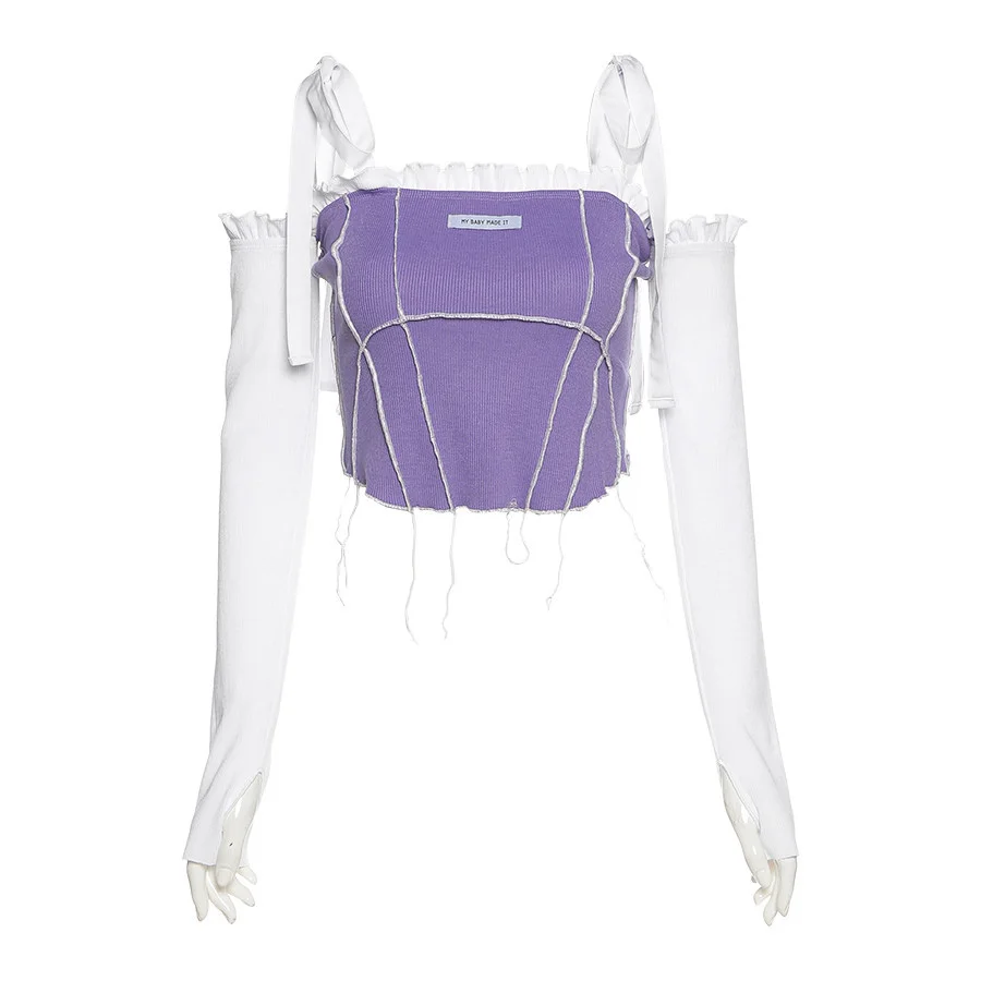 

Slash Neck Casual Cute shirts Women Autumn 2020 Y2k Long Sleeve Tassel Off Shoulder Crop Tops Fashion Female Basic Tee