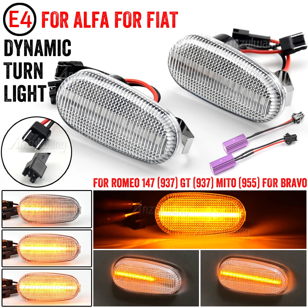 2XFor Alfa Romeo Mito 955 For Alfa Romeo Mito 147 GT 937 Fiat Bravo Dynamic LED Side Marker Light Arrow Turn Signal Blinker Lamp